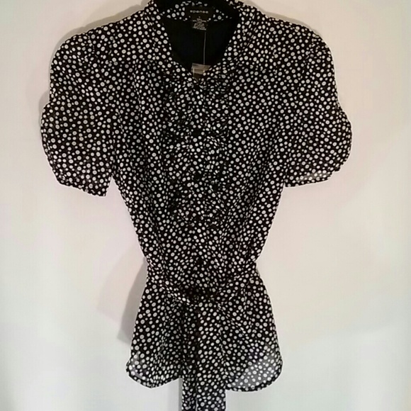 Spense Tops - Black and white polka dot blouse.